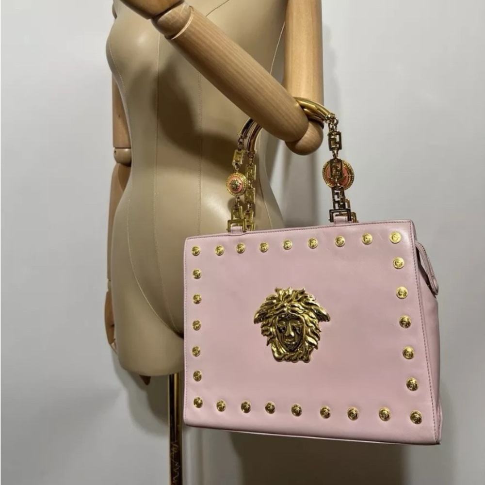 Versace Medusa  Pink Handbag with Gold Accents